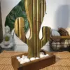 Handmade wooden green cactus
